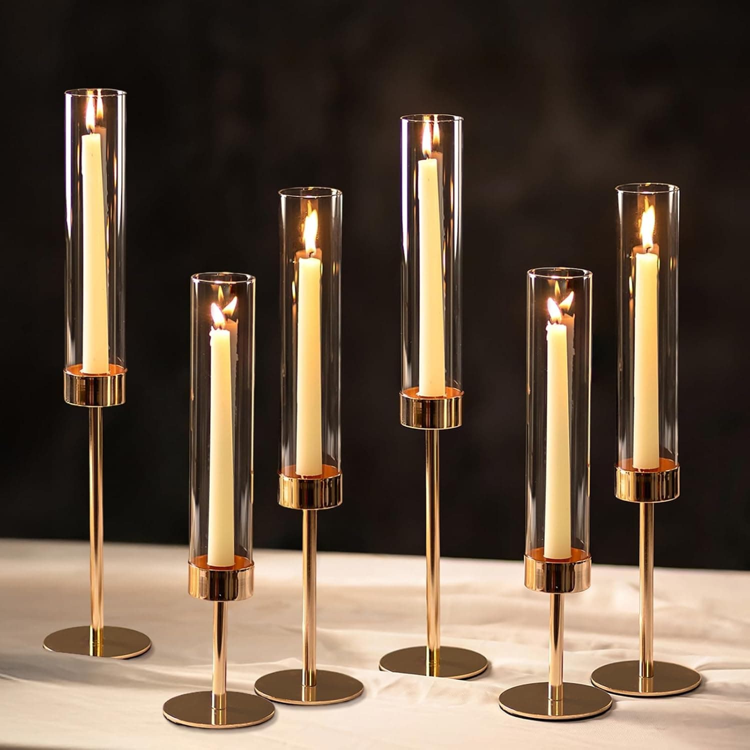 6 Gold Taper Candle Holders